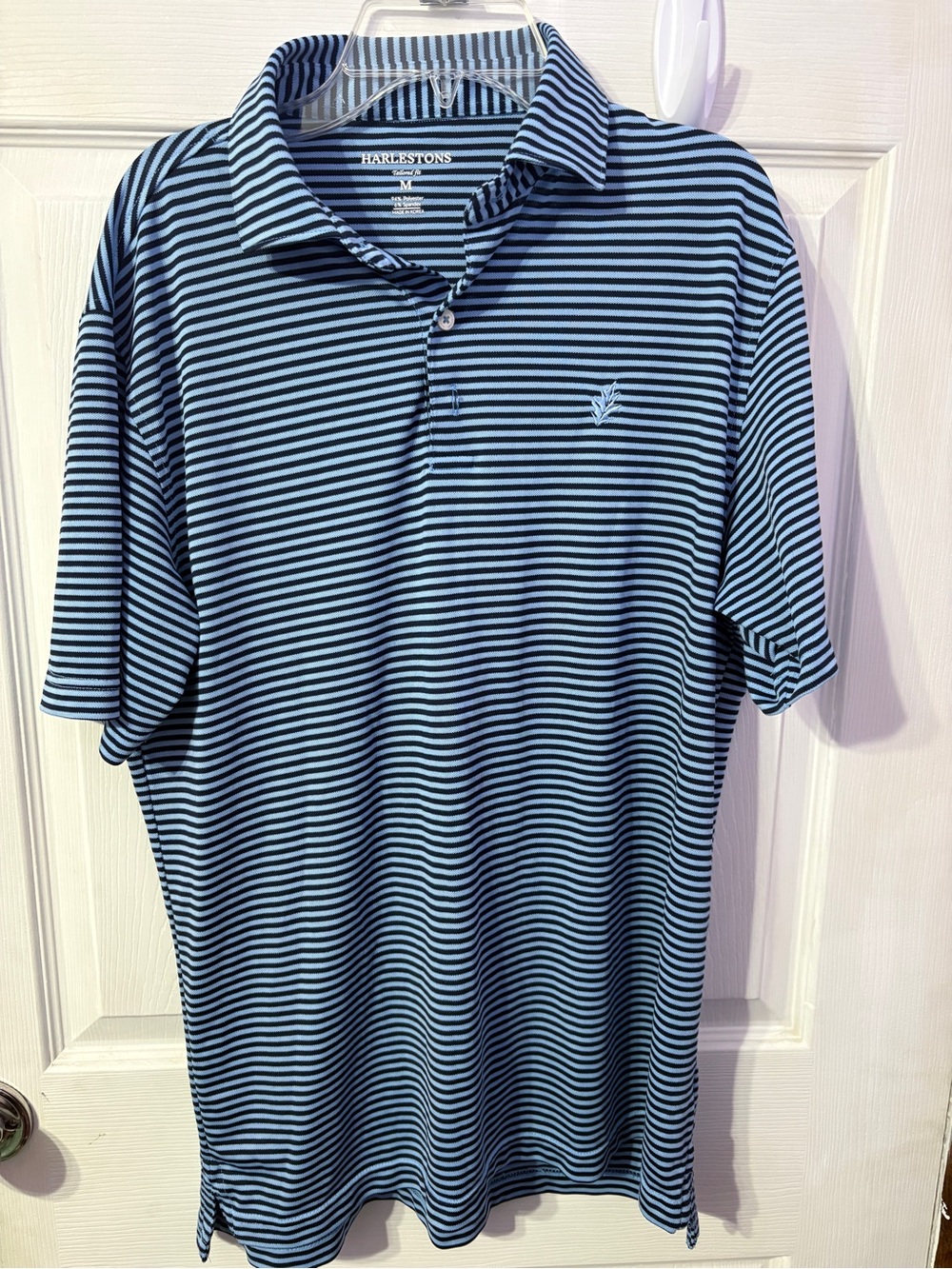 HarlestoNS Men's Light Blue & Navy Striped Polo